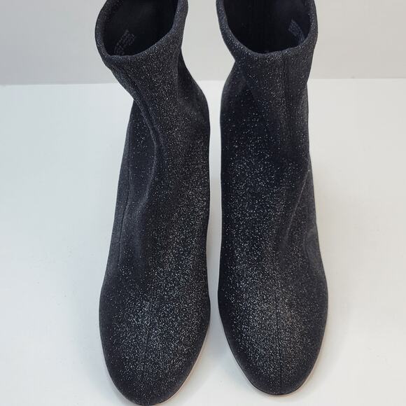 Michael Kors Mandy 8M Stretch Pull On Ankle Boots Black Glitter 3.5" Heel Party - Picture 4 of 15